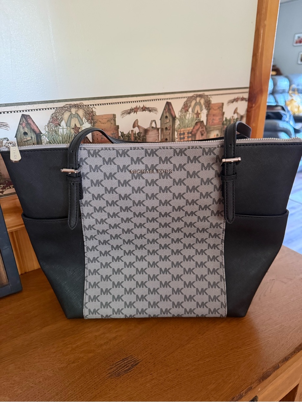 Michael Kors Black and Gray MK Logo Tote